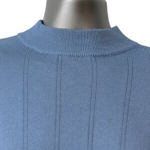 Paul Fredrick Mock Neck Sweater S Ribbed Cotton Blend Light Blue Made In Italy